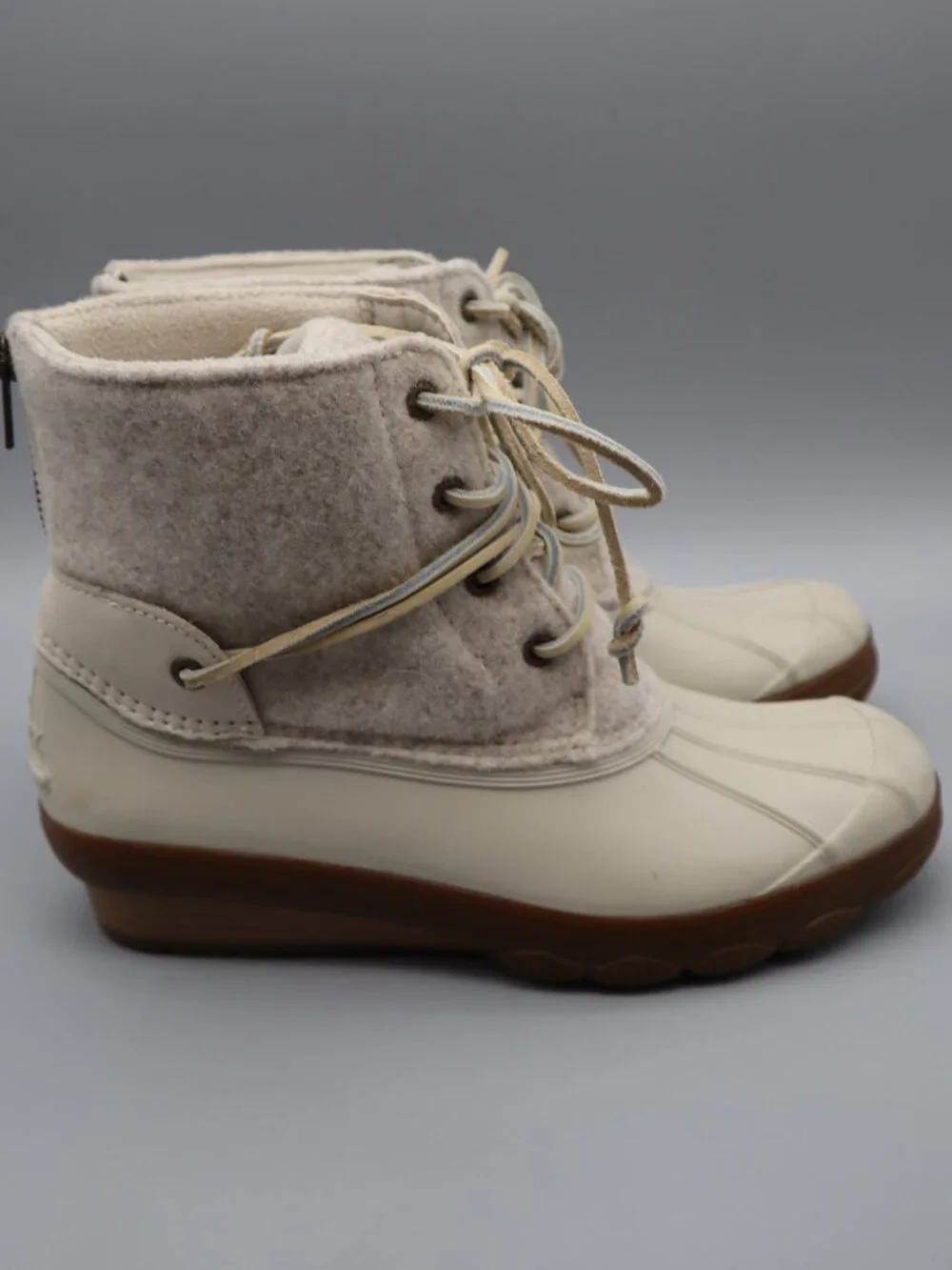 Sperry Saltwater Wool Duck Boots Women's Sz 8M Cream Oat Coastal Preppy